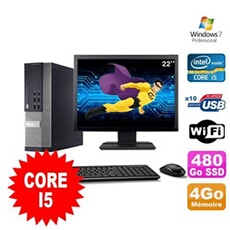 Pc optiplex 990 sff i5-2400 3.1ghz 4go 480go ssd dvd wifi w7 ecran 22'