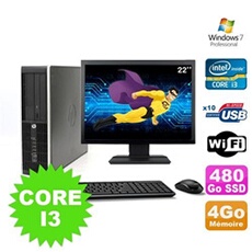 PC De Bureau HP PC HP Compaq 8100 Sff Intel Core I3 530 2.93Ghz 4Go 480Go SSD Ecran 22 WiFi Windows 7