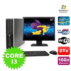 PC De Bureau HP PC HP Compaq 8100 Sff Intel Core I3 530 2.93Ghz 16Go 2To Hdd Ecran 22 WiFi Windows 7