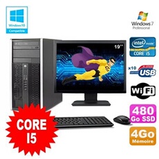 PC De Bureau HP PC HP Compaq 8200 Mt Intel Core i5 2400 3.1Ghz 4Go 480Go SSD Ecran 19 WiFi Windows 7