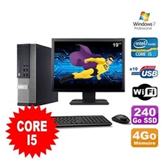 Pc optiplex 990 sff i5-2400 3.1ghz 4go 240go ssd dvd wifi w7 ecran 19'