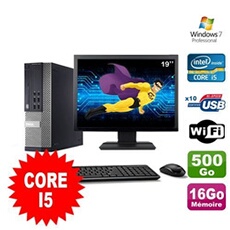 Pc optiplex 990 sff i5-2400 3.1ghz 16go 500go dvd wifi w7 ecran 19'