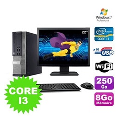 Pc optiplex 990 sff i3-2120 3.3ghz 8go 250go dvd wifi w7 ecran 22'