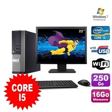 Pc optiplex 990 sff i5-2400 3.1ghz 16go 250go dvd wifi w7 ecran 22'