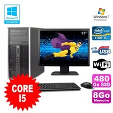 PC De Bureau HP PC HP Compaq 8200 Mt Intel Core i5 2400 3.1Ghz 8Go 480Go SSD Ecran 17 WiFi Windows 7