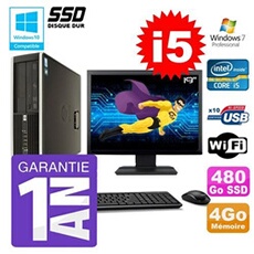 Pc 8200 sff intel i5-2400 4go disque 480go ssd graveur wifi w7 ecran 19'
