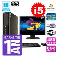 Pc 8200 sff intel i5-2400 8go disque 480go ssd graveur wifi w7 ecran 19'