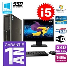 Pc 8200 sff intel i5-2400 16go disque 240go ssd graveur wifi w7 ecran 19'