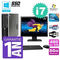 Pc 8200 sff intel i7-2600 8go disque 480go ssd graveur wifi w7 ecran 19'