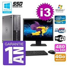 Pc 8200 sff intel i3-2120 4go disque 480go ssd graveur wifi w7 ecran 22'