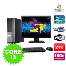 Pc optiplex 990 sff i3-2120 3.3ghz 16go 2000go dvd wifi w7 ecran 19'