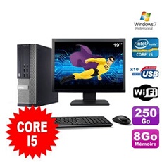Pc optiplex 990 sff i5-2400 3.1ghz 8go 250go dvd wifi w7 ecran 19'