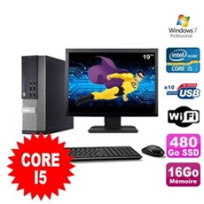 Pc optiplex 990 sff i5-2400 3.1ghz 16go 480go ssd dvd wifi w7 ecran 19'