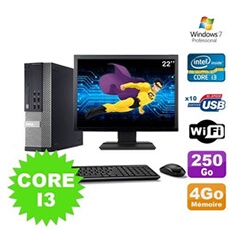 Pc optiplex 990 sff i3-2120 3.3ghz 4go 250go dvd wifi w7 ecran 22'