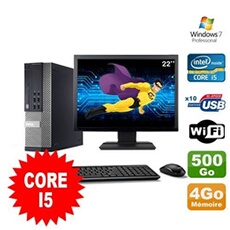 Pc optiplex 990 sff i5-2400 3.1ghz 4go 500go dvd wifi w7 ecran 22'