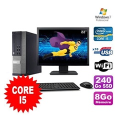 Pc optiplex 990 sff i5-2400 3.1ghz 8go 240go ssd dvd wifi w7 ecran 22'