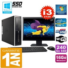 Pc compaq 8300 sff core i3-2120 ram 16go disque 240 go ssd wifi w7 ecran 19'