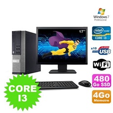 Pc optiplex 990 sff i3-2120 3.3ghz 4go 480go ssd dvd wifi w7 ecran 17'