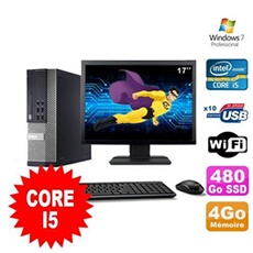 Pc optiplex 990 sff i5-2400 3.1ghz 4go 480go ssd dvd wifi w7 ecran 17'