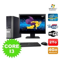 Pc optiplex 990 sff i3-2120 3.3ghz 4go 2000go dvd wifi w7 ecran 19'