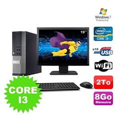 Pc optiplex 990 sff i3-2120 3.3ghz 8go 2000go dvd wifi w7 ecran 19'