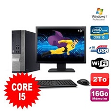 Pc optiplex 990 sff i5-2400 3.1ghz 16go 2000go dvd wifi w7 ecran 19'
