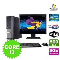 Pc optiplex 990 sff i3-2120 3.3ghz 8go 500go dvd wifi w7 ecran 22'