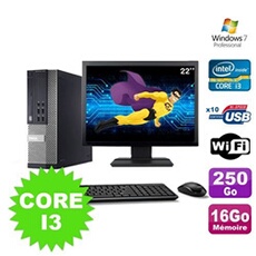 Pc optiplex 990 sff i3-2120 3.3ghz 16go 250go dvd wifi w7 ecran 22'