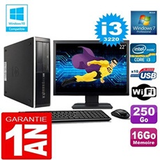 Pc compaq 8300 sff core i3-3220 ram 16go disque 250 go wifi w7 ecran 22'