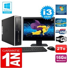 Pc compaq 8300 sff core i3-3220 ram 16go disque 2 to wifi w7 ecran 22'