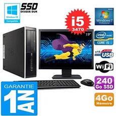 Pc compaq 8300 sff core i5-3470 ram 4go disque 240 go ssd wifi w7 ecran 19'