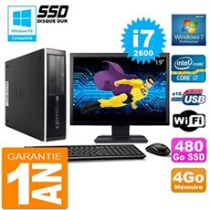 Pc compaq 8300 sff core i7-2600 ram 4go disque 480 go ssd wifi w7 ecran 19'