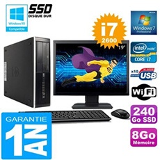 Pc compaq 8300 sff core i7-2600 ram 8go disque 240 go ssd wifi w7 ecran 19'