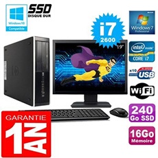 Pc compaq 8300 sff core i7-2600 ram 16go disque 240 go ssd wifi w7 ecran 19'