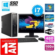Pc compaq 8300 sff core i7-2600 ram 16go disque 480 go ssd wifi w7 ecran 22'