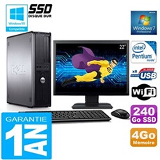 Pc 780 dt intel e5300 ram 4go disque 240 go ssd wifi w7 ecran 22'