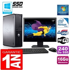 Pc 780 dt intel e5300 ram 16go disque 240 go ssd wifi w7 ecran 19'