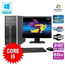 PC De Bureau HP PC HP Compaq 8200 Mt Intel Core i5 2400 3.1Ghz 8Go 240Go SSD Ecran 19 WiFi Windows 7