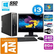 Pc compaq 8300 sff core i3-3220 ram 8go disque 240 go ssd wifi w7 ecran 19'