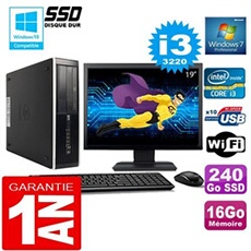 Pc compaq 8300 sff core i3-3220 ram 16go disque 240 go ssd wifi w7 ecran 19'