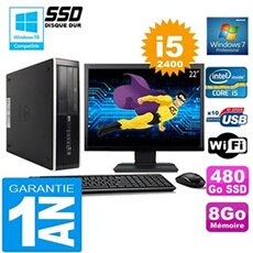 Pc compaq 8300 sff core i5-2400 ram 8go disque 480 go ssd wifi w7 ecran 22'
