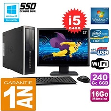 Pc compaq 8300 sff core i5-2400 ram 16go disque 240 go ssd wifi w7 ecran 22'