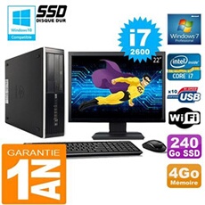 Pc compaq 8300 sff core i7-2600 ram 4go disque 240 go ssd wifi w7 ecran 22'