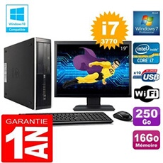 Pc compaq 8300 sff core i7-3770 ram 16go disque 250 go wifi w7 ecran 19'
