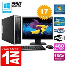 Pc compaq 8300 sff core i7-3770 ram 16go disque 480 go ssd wifi w7 ecran 22'