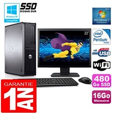 Pc 780 dt intel e5300 ram 16go disque 480 go ssd wifi w7 ecran 22'