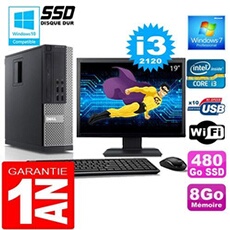 Pc 990 sff core i3-2120 ram 8go disque 480 go ssd wifi w7 ecran 19'