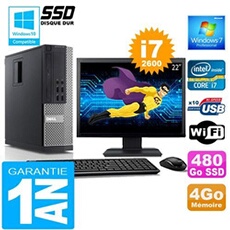 Pc 990 sff core i7-2600 ram 4go disque 480 go ssd wifi w7 ecran 22'