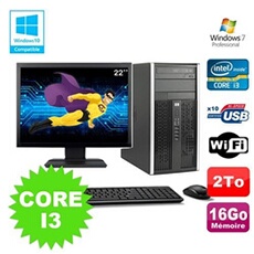 PC De Bureau HP PC HP Compaq 6200 Mt Intel Core I3 2100 3.1Ghz 16Go 2To Hdd Ecran 22 WiFi Windows 7