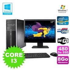 PC De Bureau HP PC HP Compaq 8200 Mt Intel Core I3 2120 3.0Ghz 8Go 480Go SSD Ecran 17 WiFi Windows 7
